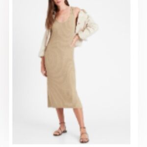 Banana Republic Linen Blend Ribbed Sweater Dress Cool Beige Sz M Tall